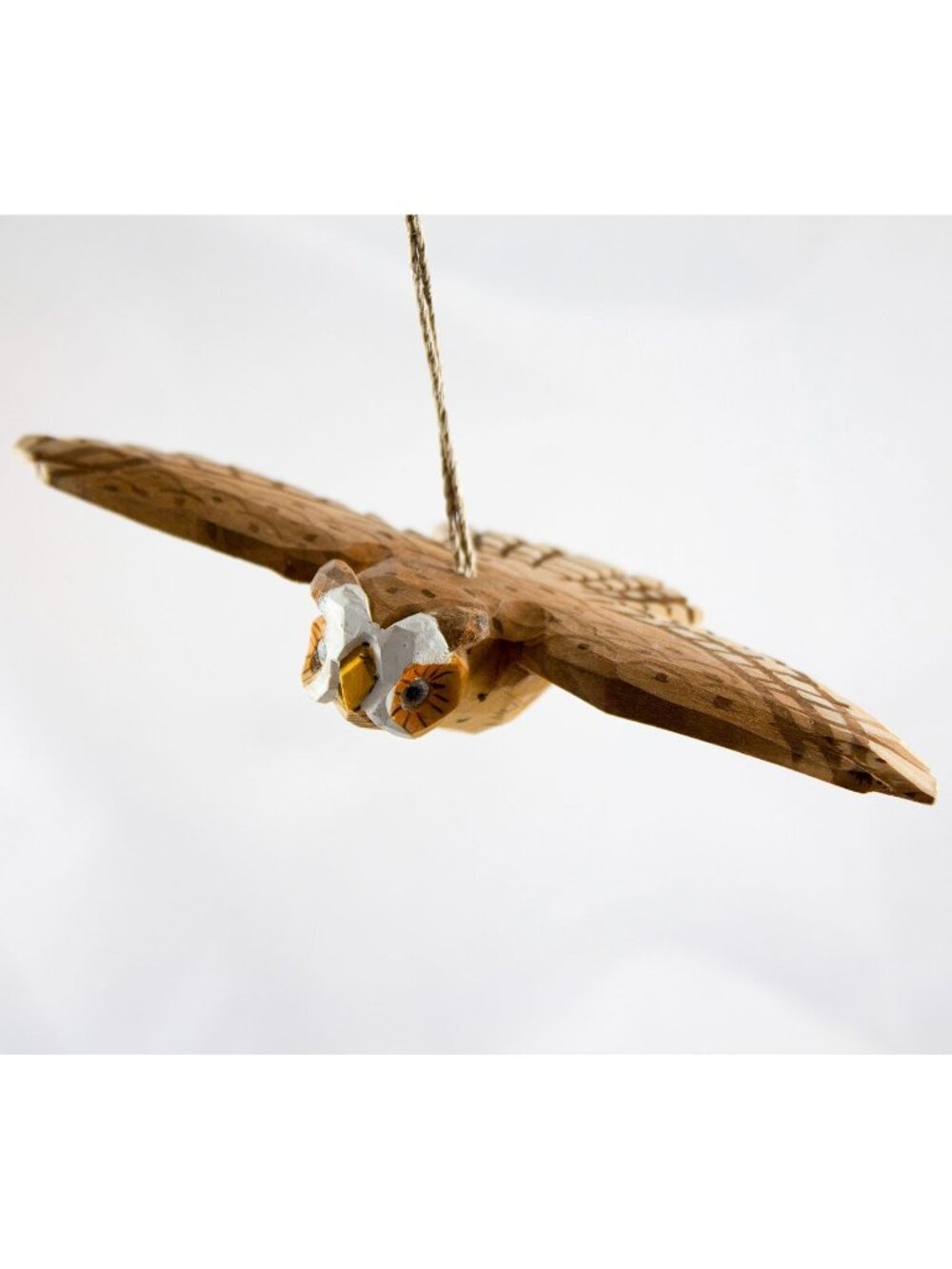 Gallerie II Hand Carved Wood Flying Owl Christmas Ornament 6" Wingspan